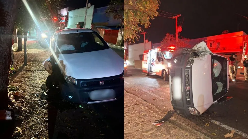Carro capota na madrugada desta sexta-feira (28) na Rua Lima Campos, em Patos