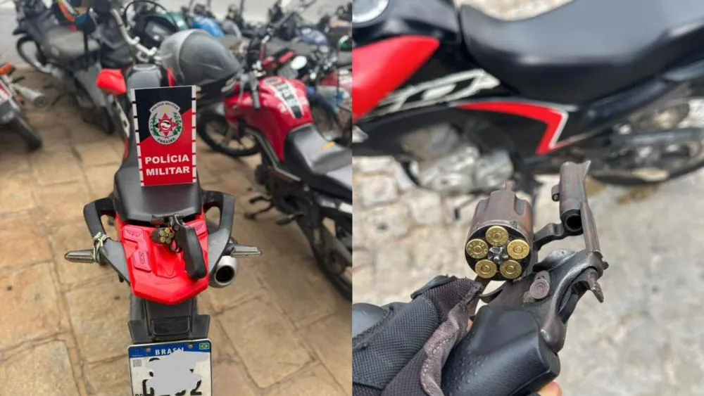 Dupla é presa pela ROTAM com revólver e moto com restrição no bairro Maternidade, em Patos