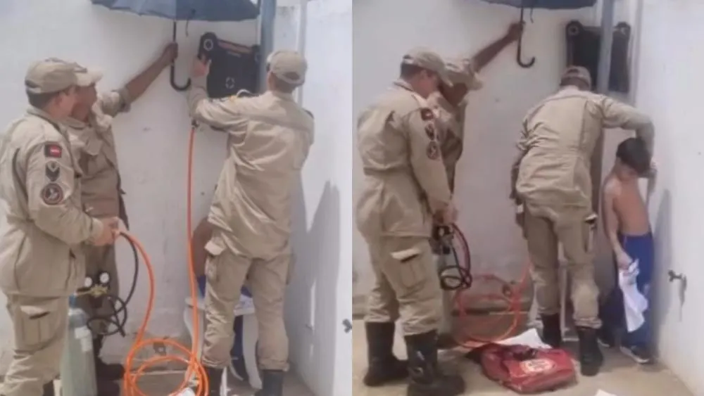 Criança de 7 anos fica presa entre poste e parede e é resgatada pelos Bombeiros em Patos