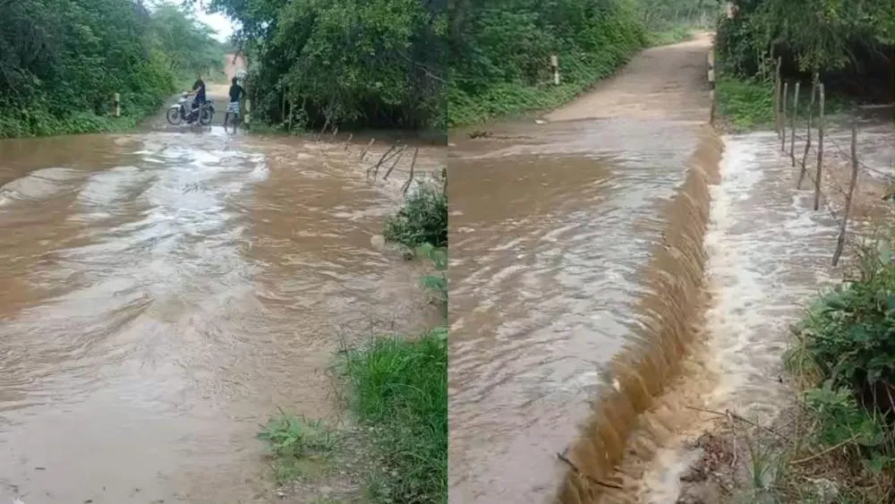 Em Patos, chuvas elevam volume de água e passagem molhada no Sítio Mares registra cheia e desce para o manancial do Jatobá