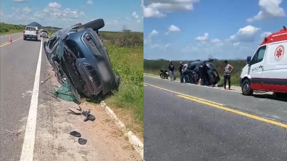 Carro capota na BR-361 entre Patos e Santa Terezinha e deixa jovem ferido