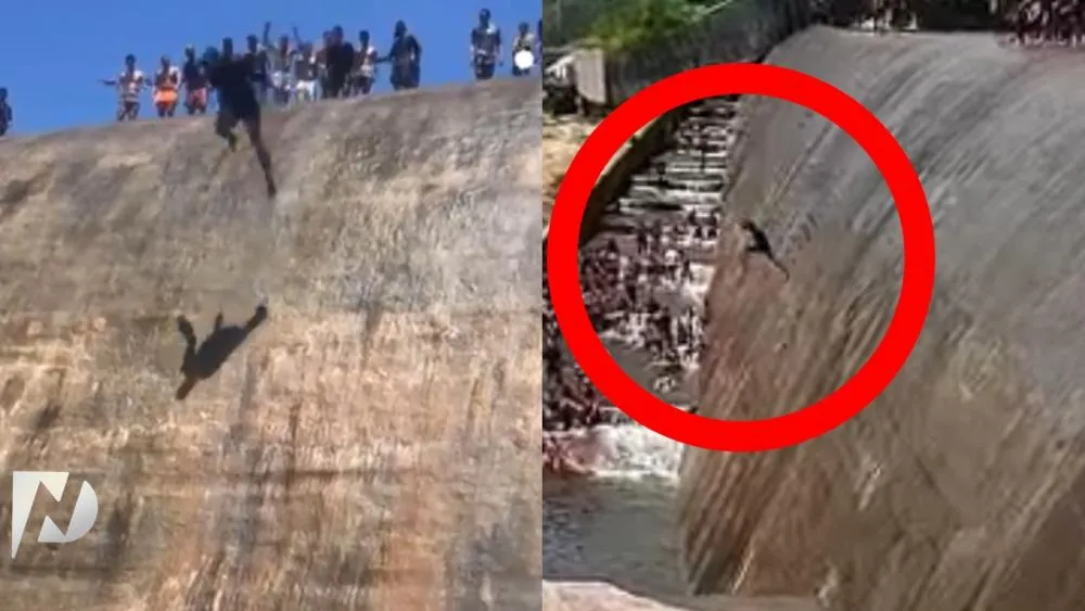 Vídeo registra homem saltando de paredão de 13 metros na Barragem da Farinha, em Patos; Bombeiros alertam para riscos